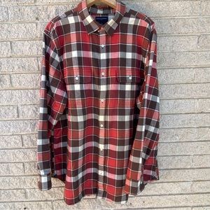 Banana Republic Flannel Shirt Mens 2XLarge Plaid Brown Red Long Sleeve